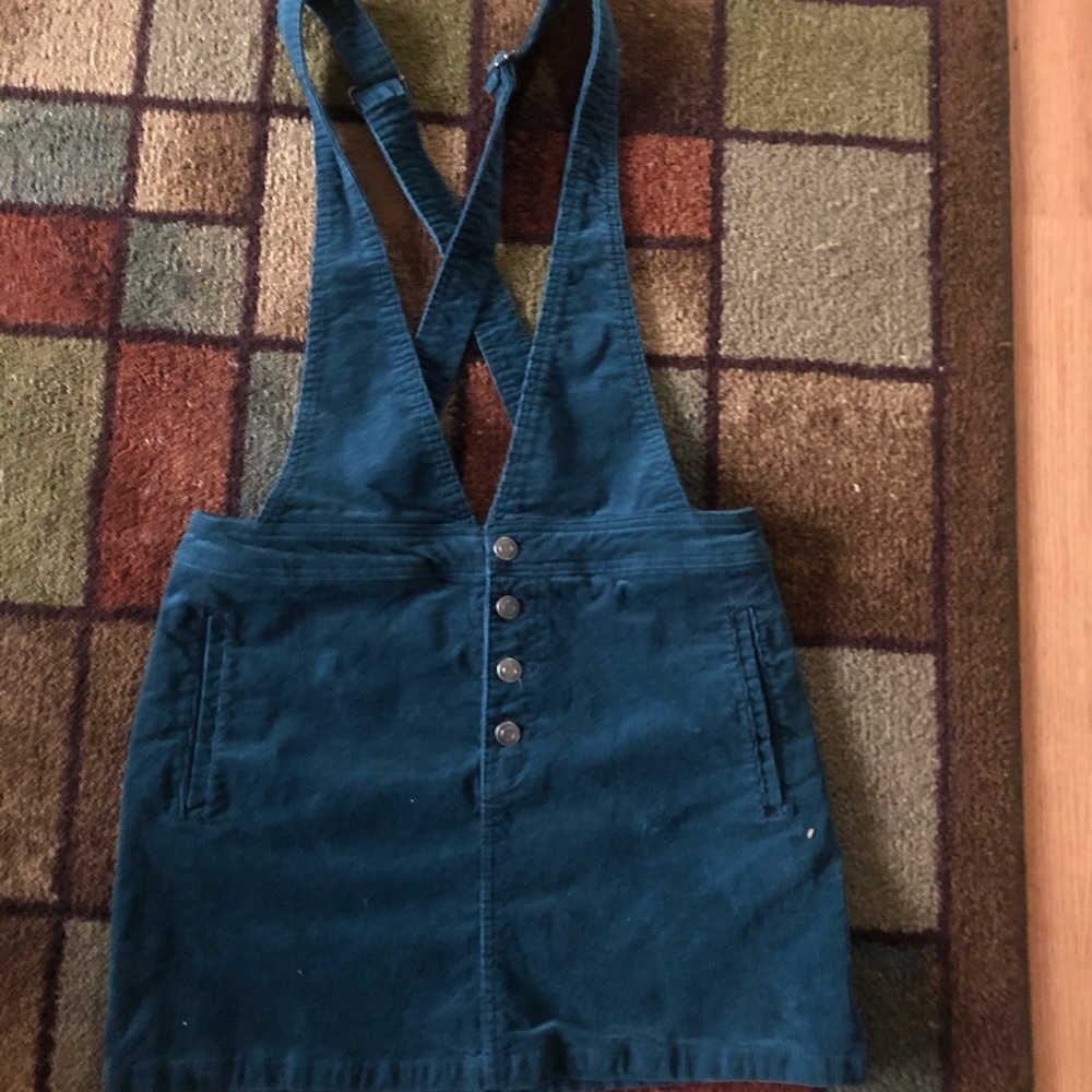 Teal corduroy overall dress.